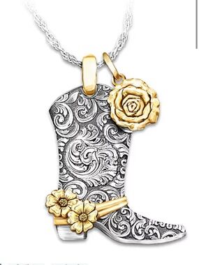 The Bradford Exchange Country Rose Boot Pendant Necklace NEW!!! Cowgirl Dolly